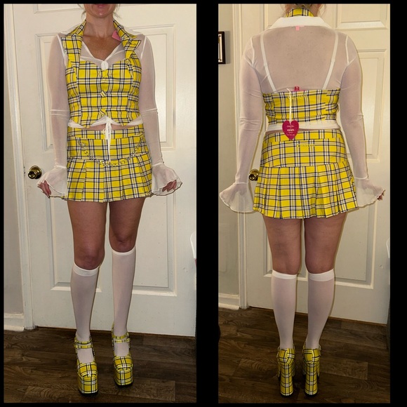 Clueless X Dolls Kill Yellow Plaid ‘AS IF’ Top Skirt Fur Backpack 3pc SET NWT XL - Picture 2 of 10